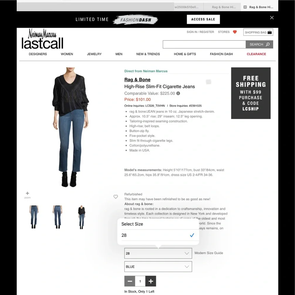 Rag & Bone High-Rise Slim-Fit Cigarette Jeans